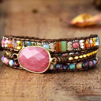 Natural Rhodonite & Jasper Wrap Bracelet
