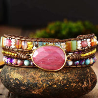 Natural Rhodonite & Jasper Wrap Bracelet
