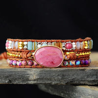 Natural Rhodonite & Jasper Wrap Bracelet