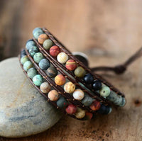 Natural Semi-Precious Gemstones "LOVE" Leather Wrap Bracelet