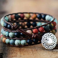 Natural Semi-Precious Gemstones "LOVE" Leather Wrap Bracelet
