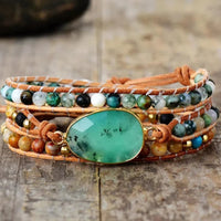 Natural Green Jade Jasper and Moss Agate Wrap Bracelet