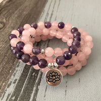 108 Natural Rose Quartz & Amethyst Mala Beads