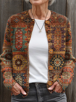 Vintage Flower Art Print Buttoned Cardigan Sweater