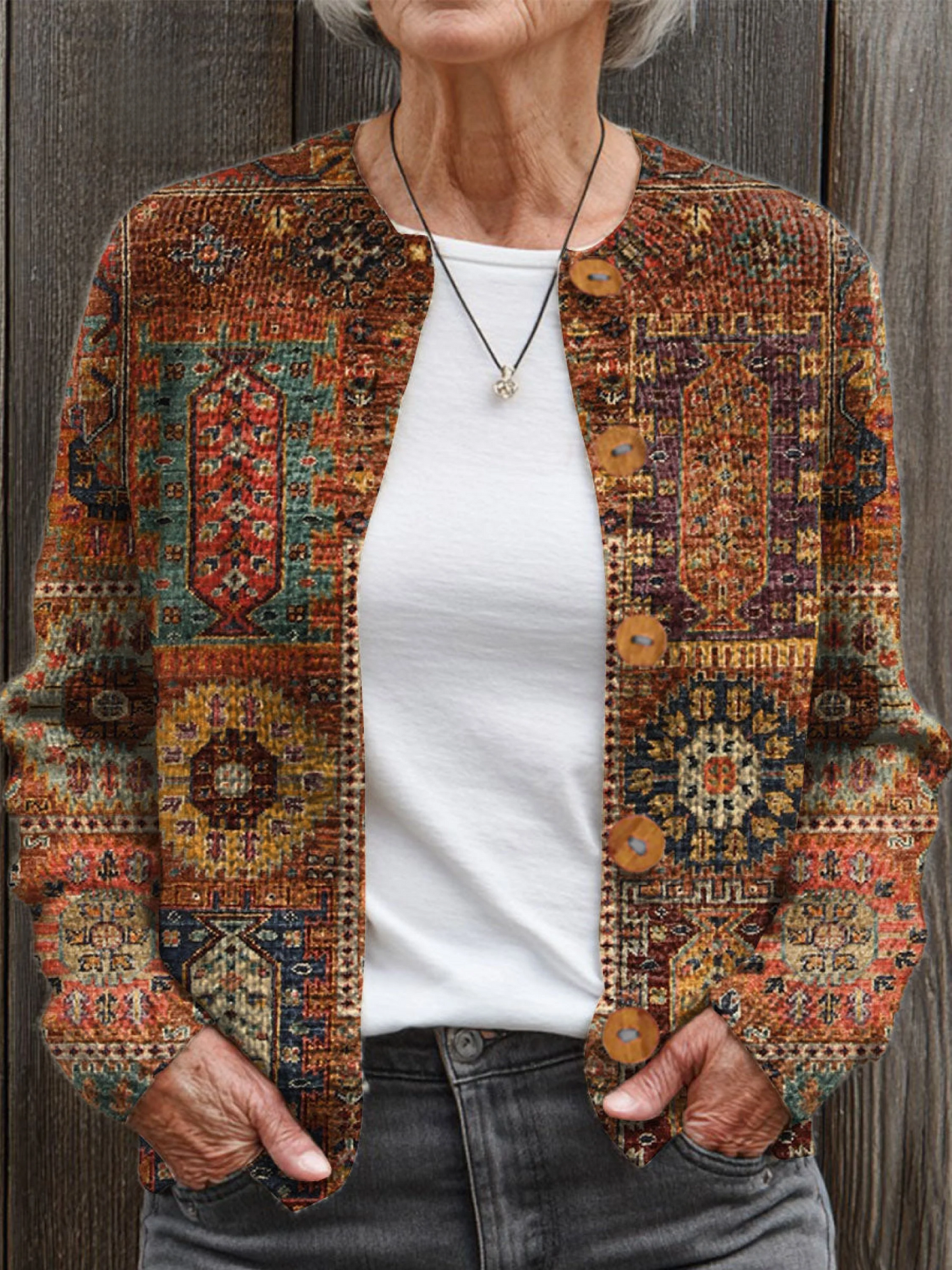 Vintage Flower Art Print Buttoned Cardigan Sweater