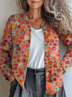 Vintage Flower  Art Print Buttoned Cardigan Sweater