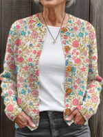 Vintage Flower Art Print  Buttoned Cardigan Sweater