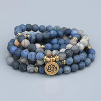 108 Natural Picasso Jasper & Blue Stone Mala Bead Bracelet
