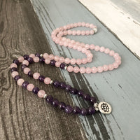 108 Natural Rose Quartz & Amethyst Mala Beads
