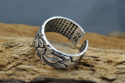 Buddhist Silver Lotus Flower Ring