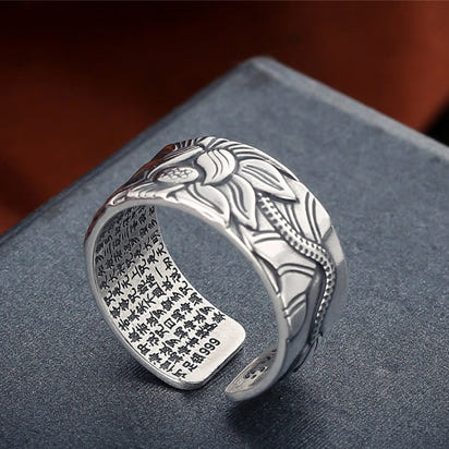 Buddhist Silver Lotus Flower Ring