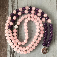 108 Natural Rose Quartz & Amethyst Mala Beads
