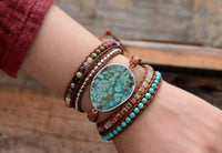 Handmade Natural Ocean Jasper Leather Wrap Bracelet
