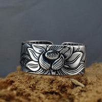 Buddhist Silver Lotus Flower Ring