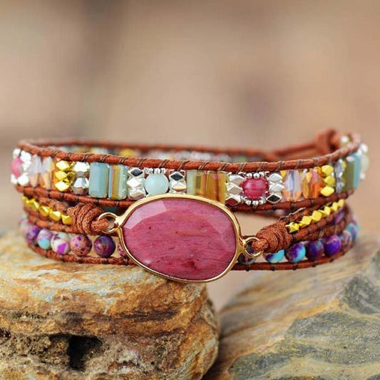 Natural Rhodonite & Jasper Wrap Bracelet