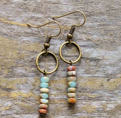 Vintage Natural Jasper Stone Ethnic Circle Earrings