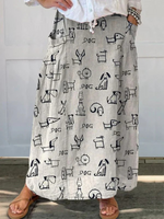 Women's Cute Dog Art Print  Linen Pocket Skirt