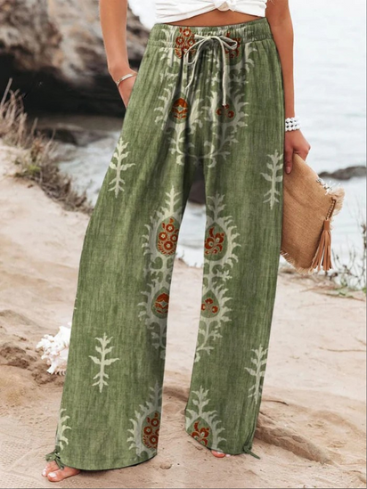 Women's Vintage Ethnic Floral Art Printed  Casual Pants