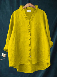 Cotton and Linen Ruffled Shirt for Women