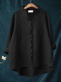 Cotton and Linen Ruffled Shirt for Women