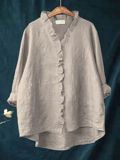 Cotton and Linen Ruffled Shirt for Women