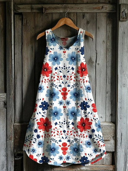 Vintage Loose Floral  Tank Dress