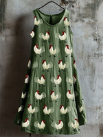 Farm Roosters Embroidered Tank Dress