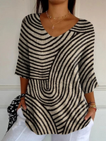 Women's Retro Geometric Art Round Line Print Casual Pullover Knit