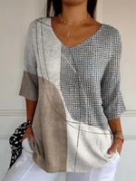 Women's Abstract Geometric Pattern Art Print Casual Knit Pullover