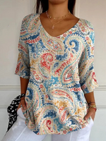 Women's Vintage Ethnic Floral Art Print Casual Pullover Knit