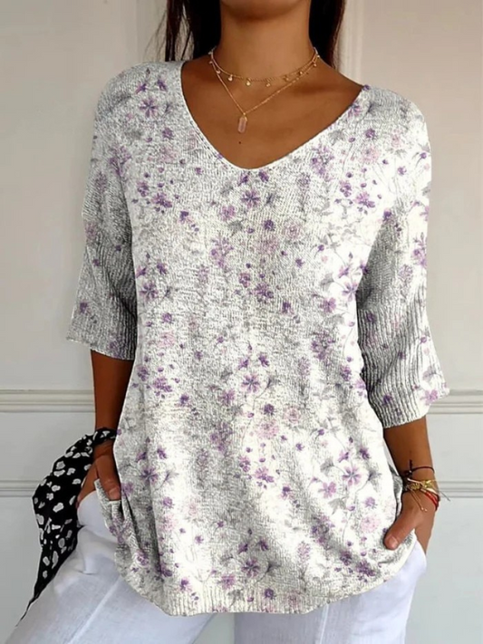 Women's Vintage Floral Art Casual Pullover Knit