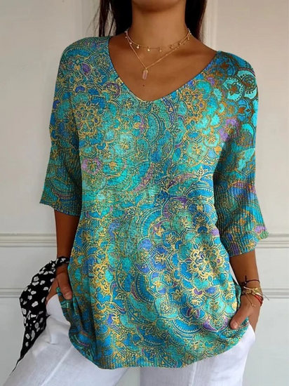 Women's Retro Art Print Casual Pullover Knit