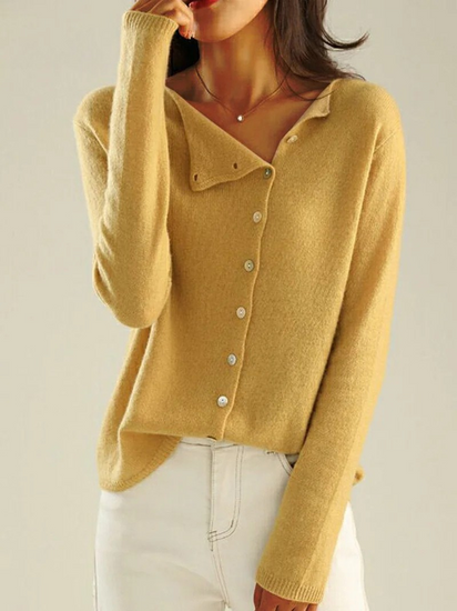 Women's Retro Style Round Neck Single-Row Button Cashmere Knit Thin Cardigan