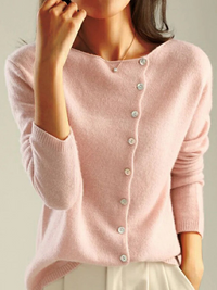 Women's Retro Style Round Neck Single-Row Button Cashmere Knit Thin Cardigan