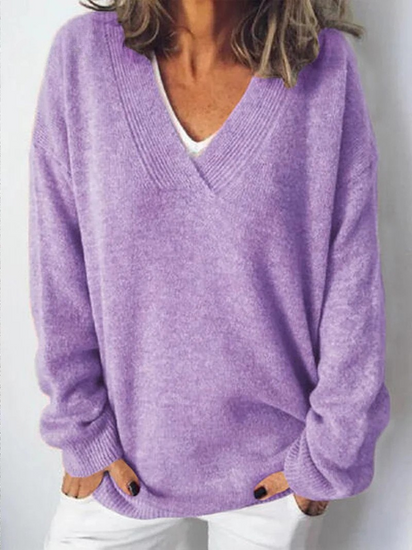 Women's V-neck Pullover Knitted Sweater