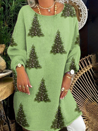 Women's Lovely Christmas Tree Art Print Casual Pullover Sweater