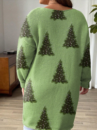 Women's Lovely Christmas Tree Art Print Casual Pullover Sweater