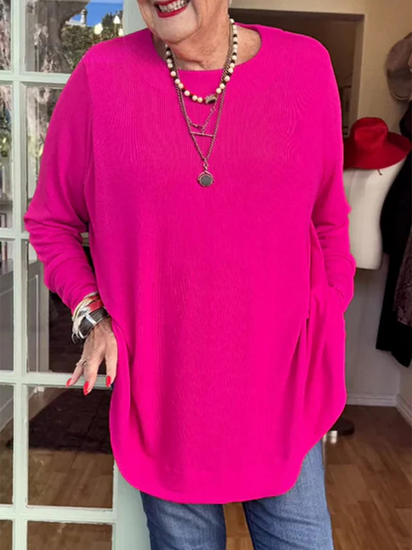 Button-back Crew Neck Top