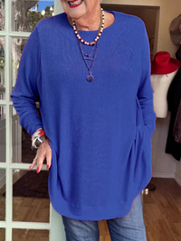 Button-back Crew Neck Top