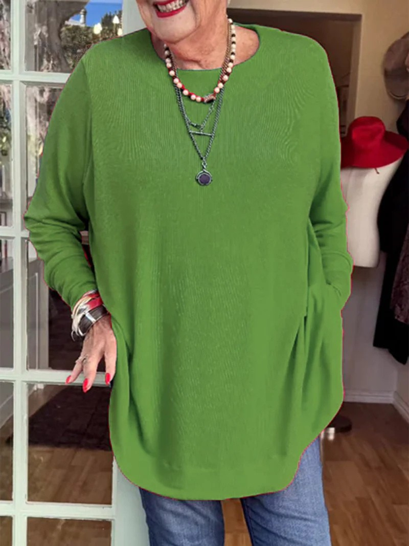 Button-back Crew Neck Top