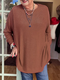 Button-back Crew Neck Top