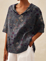 Women's  Floral Art Print Casual  V-neck Linen Shirt