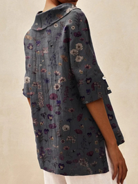 Women's  Floral Art Print Casual  V-neck Linen Shirt