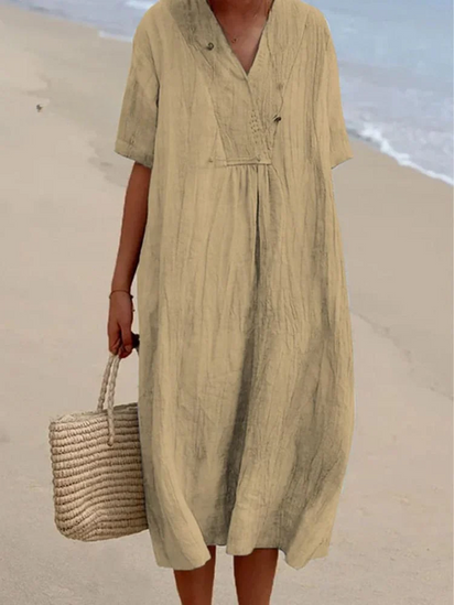 Women's Solid Color Short Sleeve Linen Dress