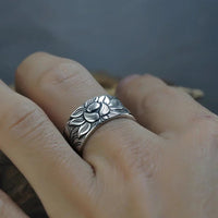 Buddhist Silver Lotus Flower Ring