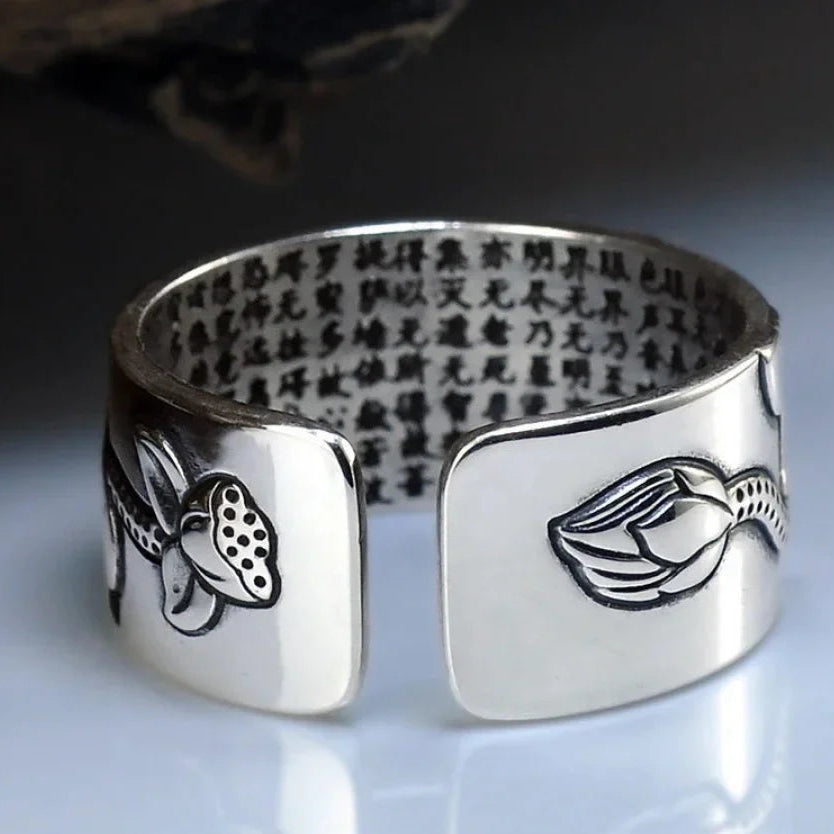 Buddhist Silver Lotus Flower Ring