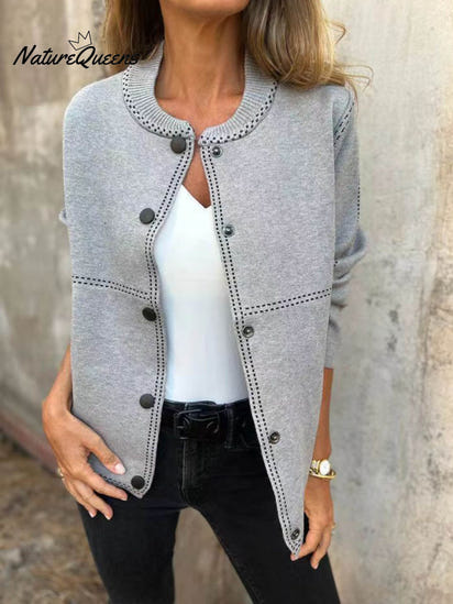 Women's Solid Color Crew Neck Long Sleeve Casual Pocket Baseball Jacket