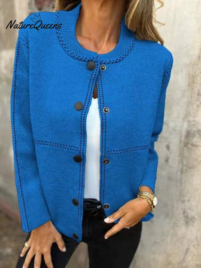 Women's Solid Color Crew Neck Long Sleeve Casual Pocket Baseball Jacket