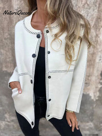 Women's Solid Color Crew Neck Long Sleeve Casual Pocket Baseball Jacket