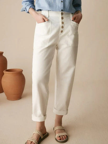Women's Linen Simple Button Trousers
